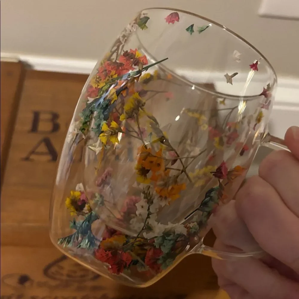 Dried Floral Clear Glass Mug